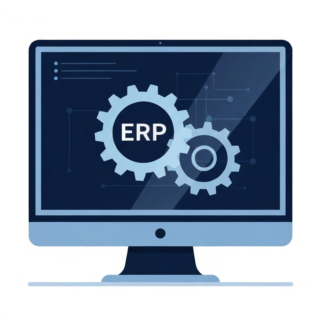 Integración con sistemas ERP - Monitor con engranajes representando la conexión automatizada